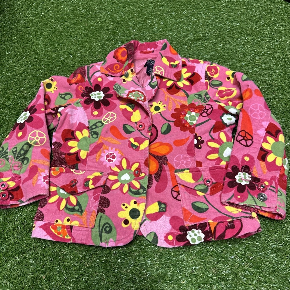 Children's Place Girls XS 4 Fushia pink jacket blazer lined flower hippy boho